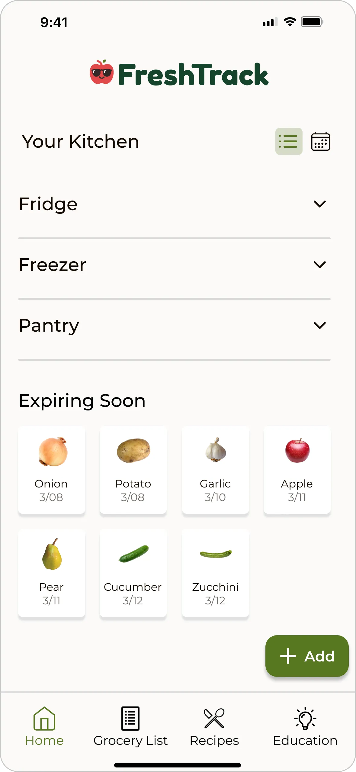 After, floating action button for adding groceries
