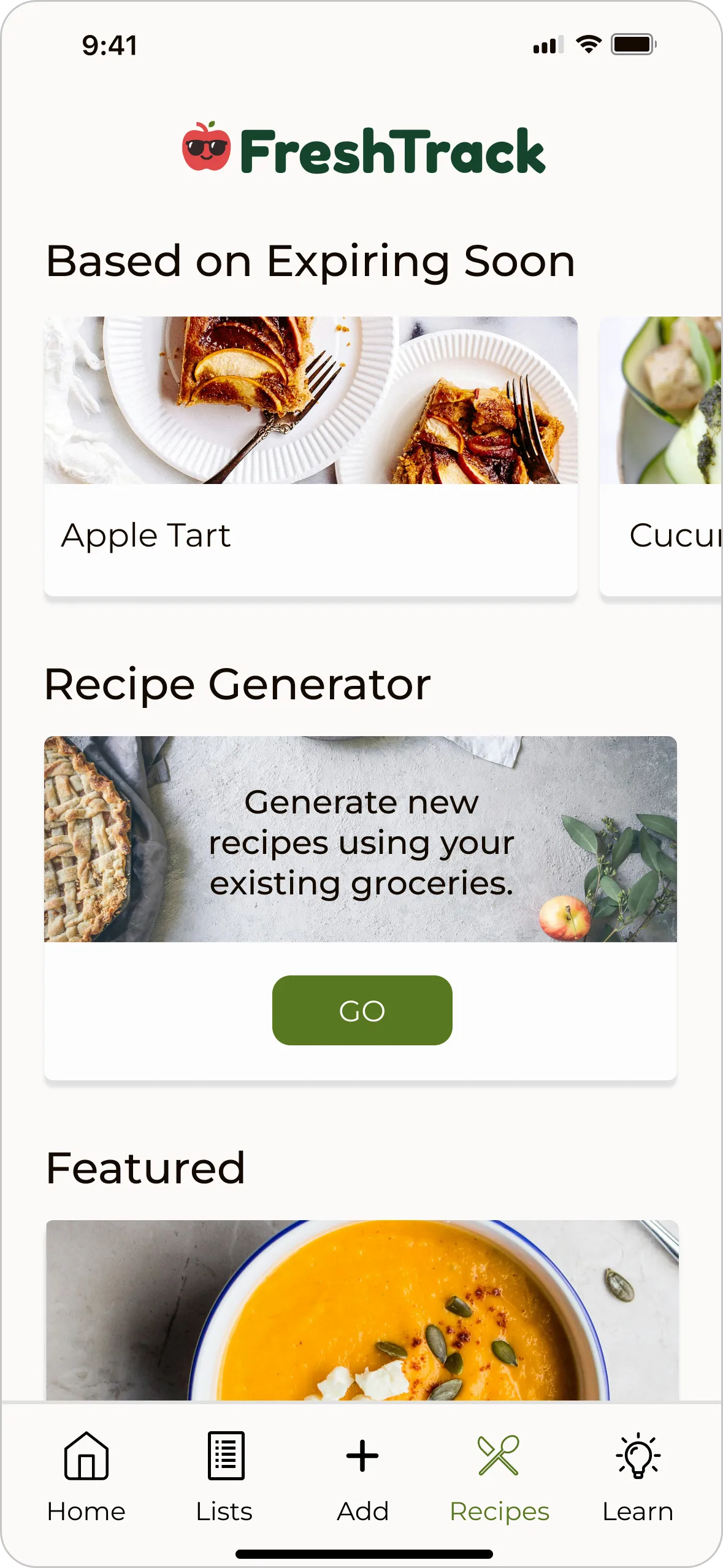 After, recipes icon in the bottom navigation