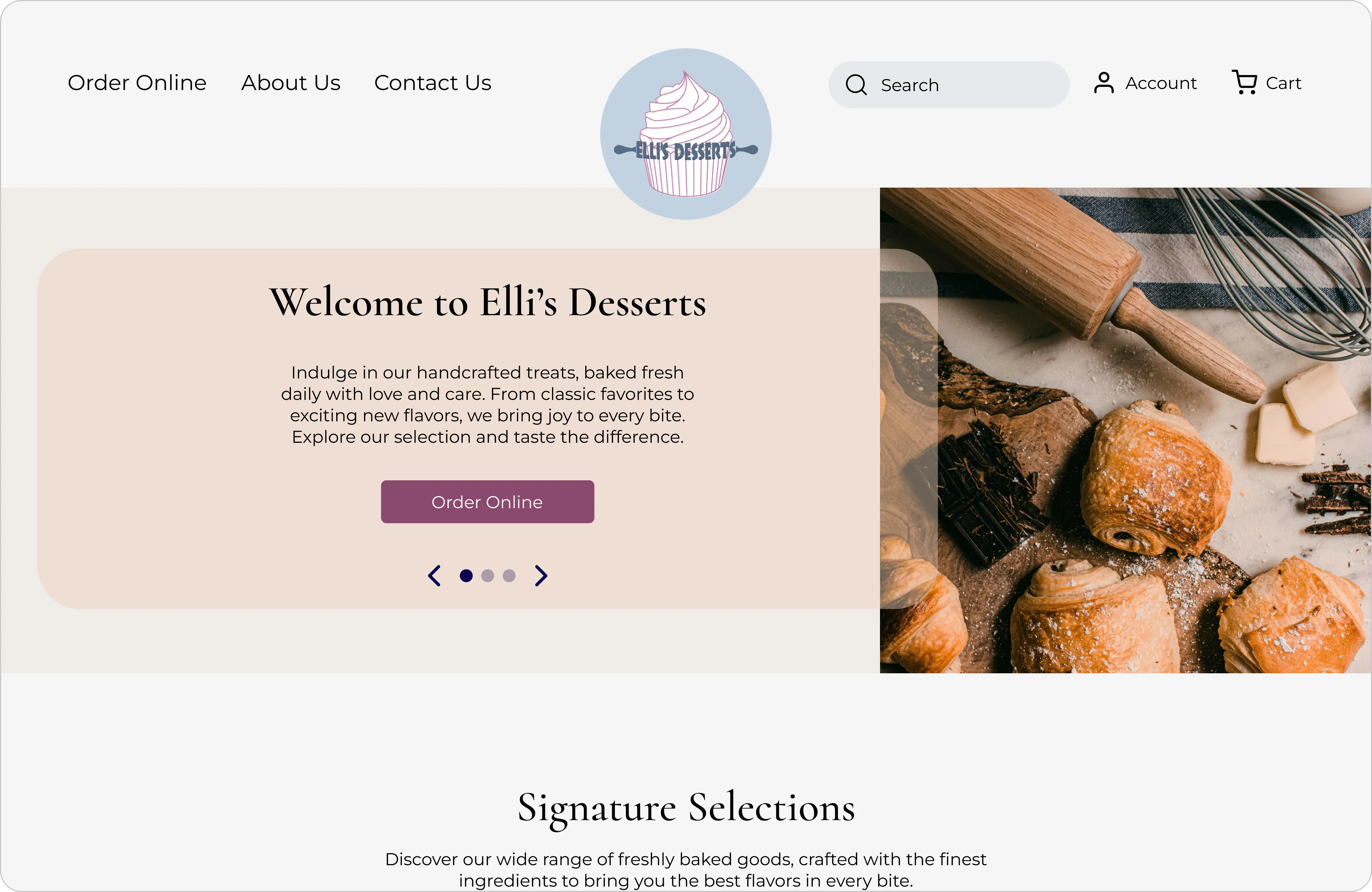 Elli's Desserts website screens