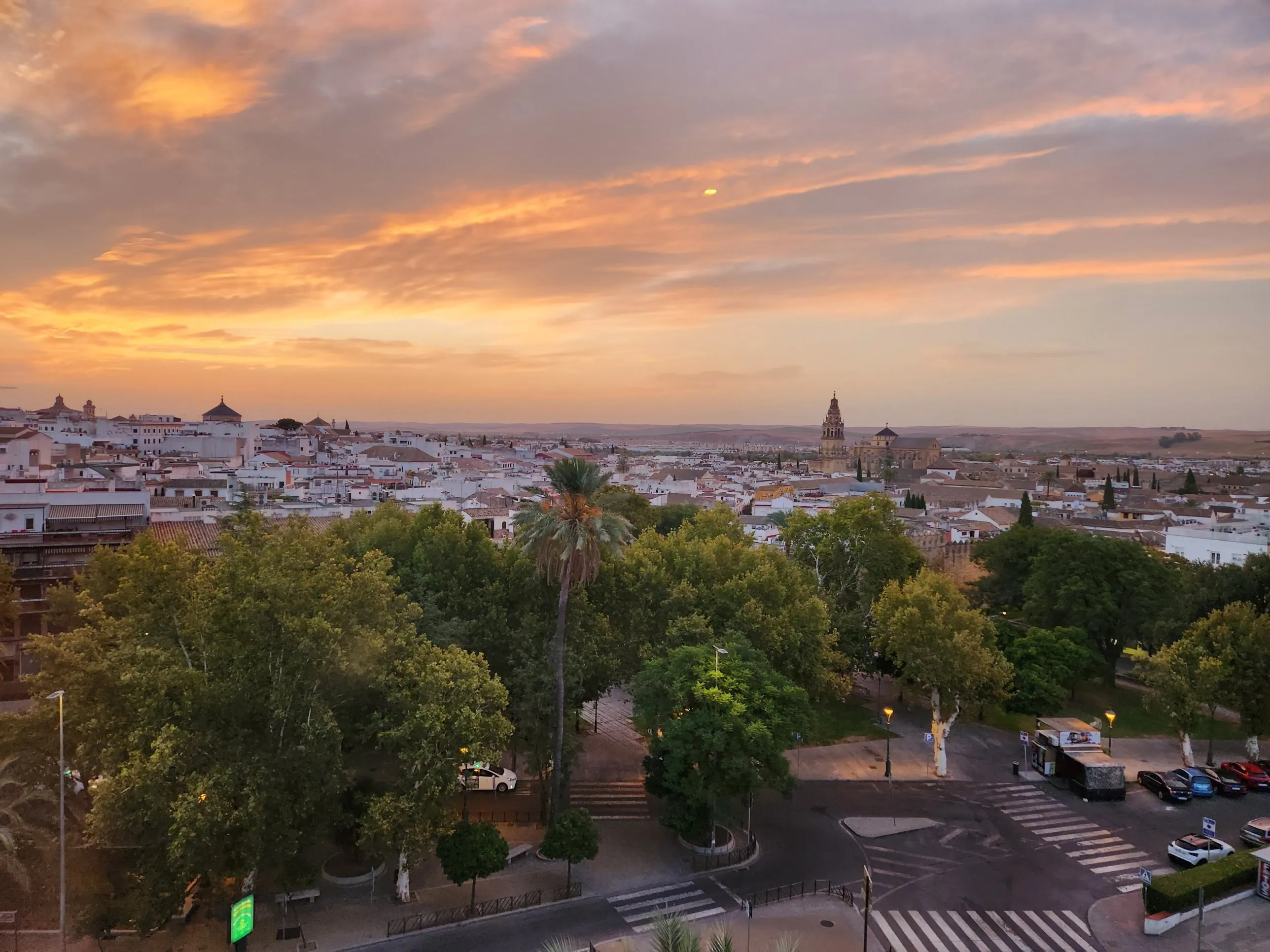 An orange sunset over the rooftops of Córdoba, Spain